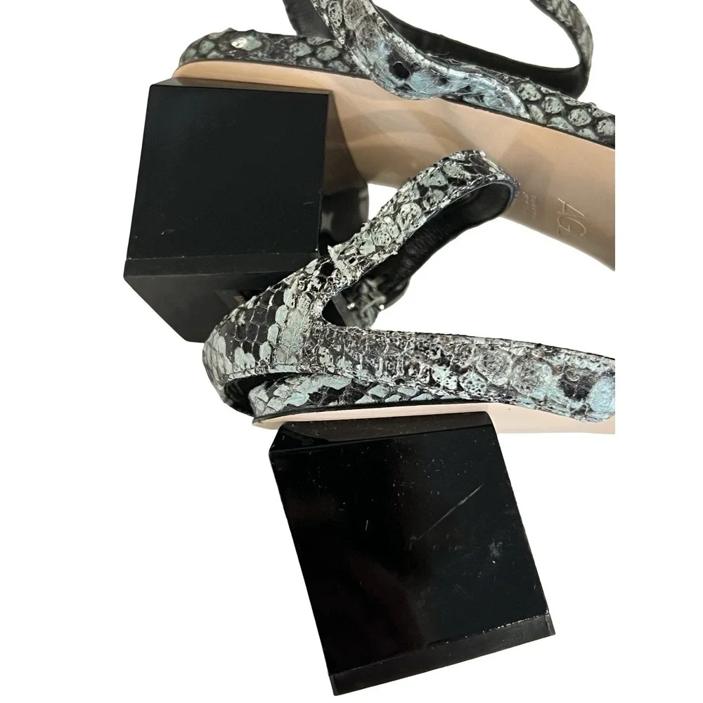 AGL Women's Angie Strap Sandals Size 41 Black Snakeskin‎ Block Heel 10